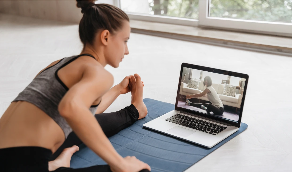 Home workout with yoga mat